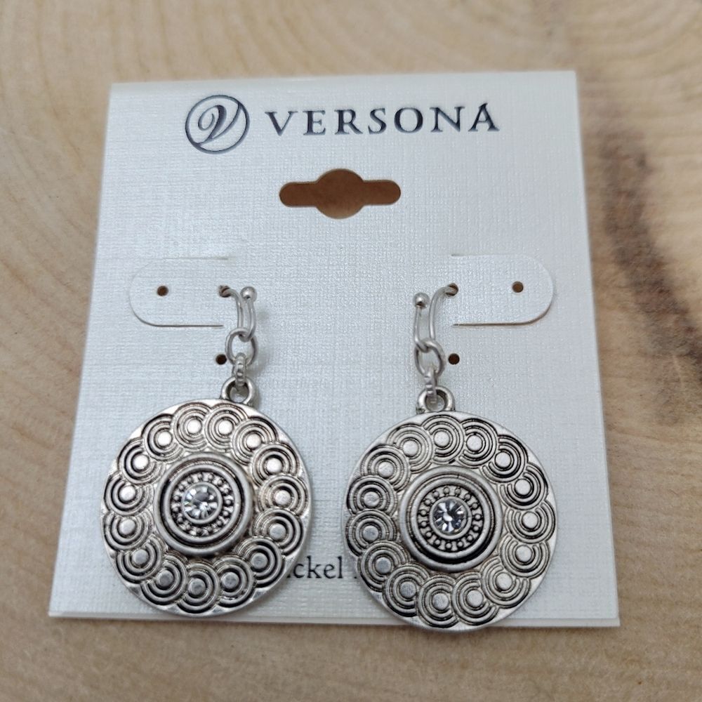 Brand New Versona Silver Pattern Round Earrings